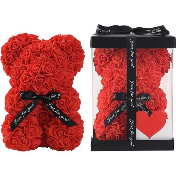 Valentines Day for Her - Rose Flower Bear w/Clear Clear Box 10 Inch (Red) - Picture 2 of 7